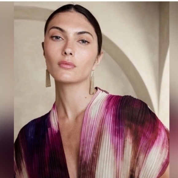 Banana Republic Ana Pleated Pleated Maxi Dress Watercolor Abstract Size M - Picture 2 of 6